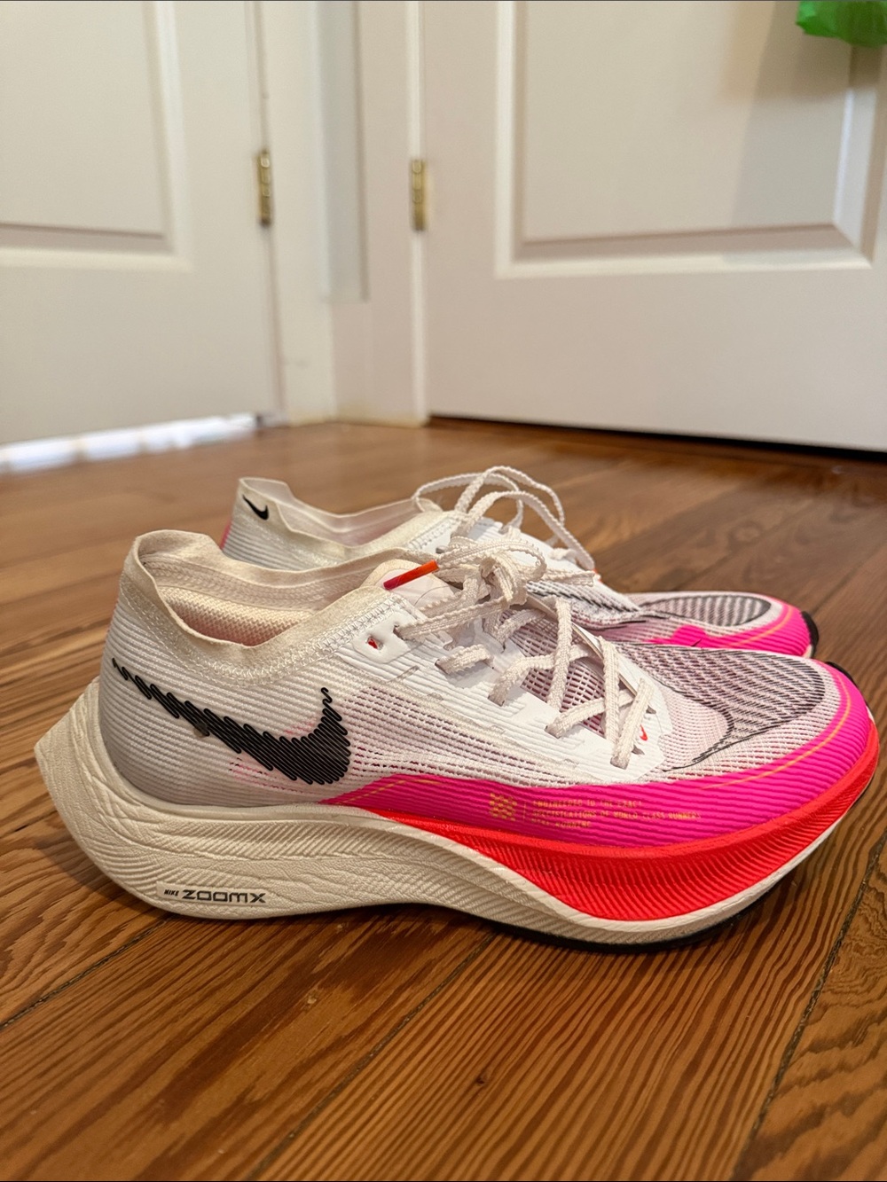 Nike Women's White Pink and Red ZoomX VaporFly Running Shoes 7.5